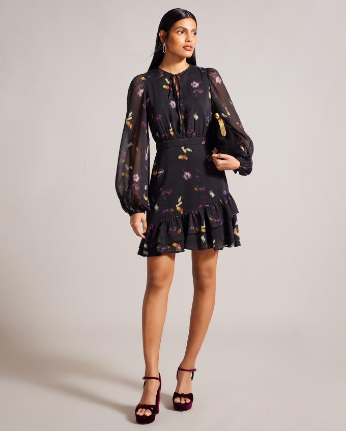 Peignoir Ted Baker Scattered Floral Ruffled Mini Noir Femme | YPU-57230340